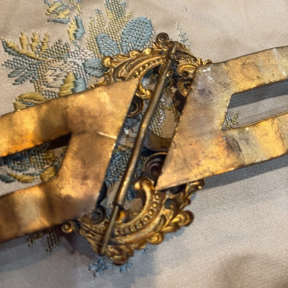 Antique Victorian Belt Buckle with Intricate Crystal Design